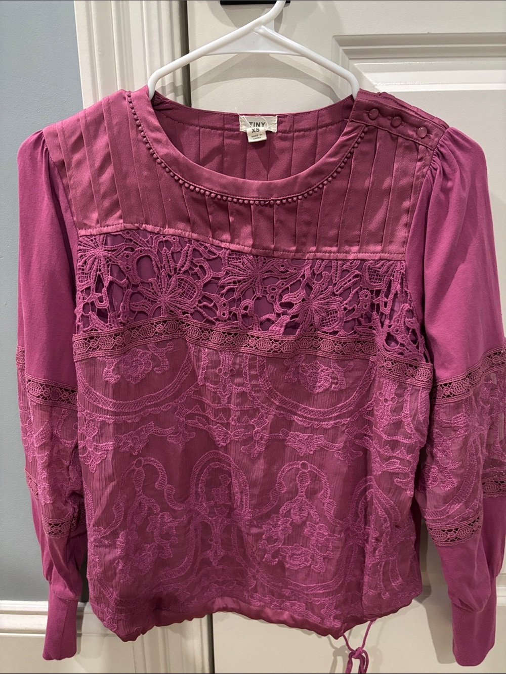 Tiny pink Lace-Front Long Sleeve Top